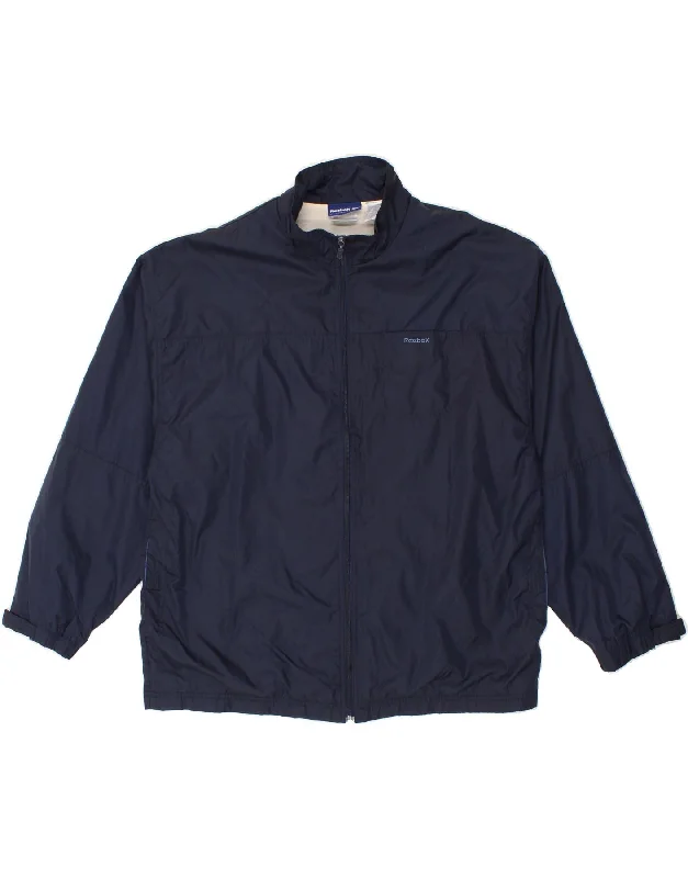 REEBOK Womens Loose Fit Rain Jacket UK 16 Large Navy Blue Nylon Denim Fabric Leather Fabric Suede Fabric REEBOK Womens Loose Fit Rain Jacket UK 16 Large Navy Blue Nylon Denim Fabric Leather Fabric Suede Fabric