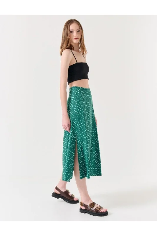 Emerald Green High Waist Floral Midi Skirt cashmere skirt rich