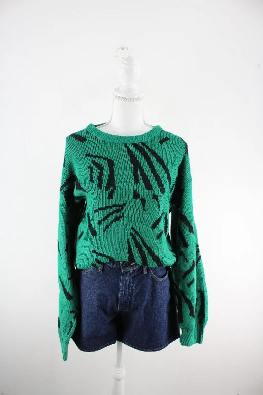 Vintage Green Sweatshirt (S) Hoodie with Ribbed Hem Stretchable Secure