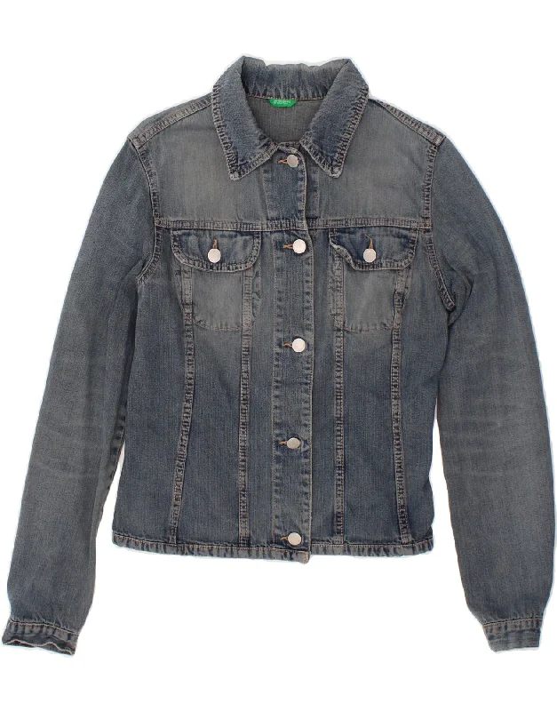 BENETTON Womens Crop Denim Jacket UK 10 Small Blue Cotton Striped Jacket Polka Dot Jacket Floral Jacket BENETTON Womens Crop Denim Jacket UK 10 Small Blue Cotton Striped Jacket Polka Dot Jacket Floral Jacket