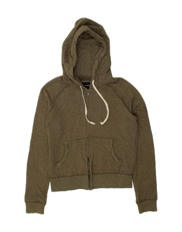 HURLEY Womens Zip Hoodie Sweater UK 12 Medium Green Flecked Cotton Fitted Loose Oversized HURLEY Womens Zip Hoodie Sweater UK 12 Medium Green Flecked Cotton Fitted Loose Oversized