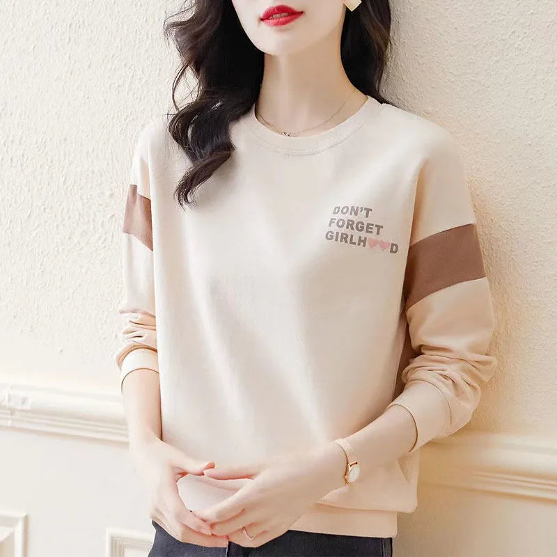 New Spring Autumn Fashion Trend Letter Printing Round Neck Loose Casual Versatile Simple Style Women's Long Sleeve Sweater Solid Print Embellished New Spring Autumn Fashion Trend Letter Printing Round Neck Loose Casual Versatile Simple Style Women's Long Sleeve Sweater Solid Print Embellished