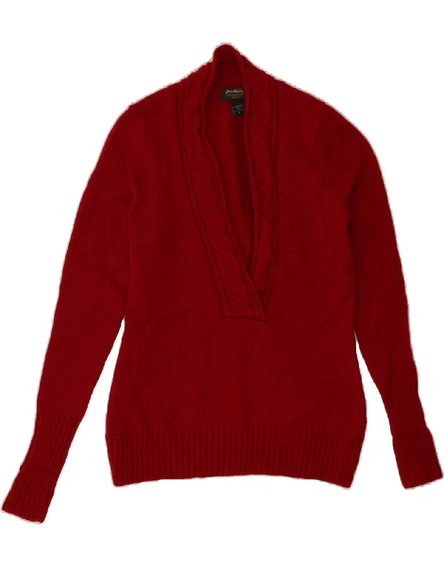 EDDIE BAUER Womens V-Neck Jumper Sweater UK 14 Medium Red Wool Zippered Buttoned Snapped EDDIE BAUER Womens V-Neck Jumper Sweater UK 14 Medium Red Wool Zippered Buttoned Snapped