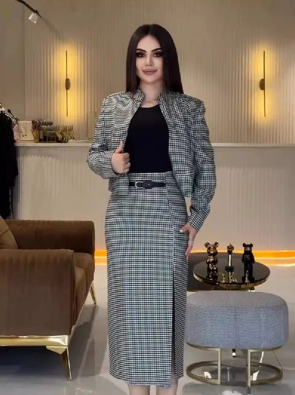 Office Long Sleeve Hip Skirt Two Piece Sets a-line skirt cut