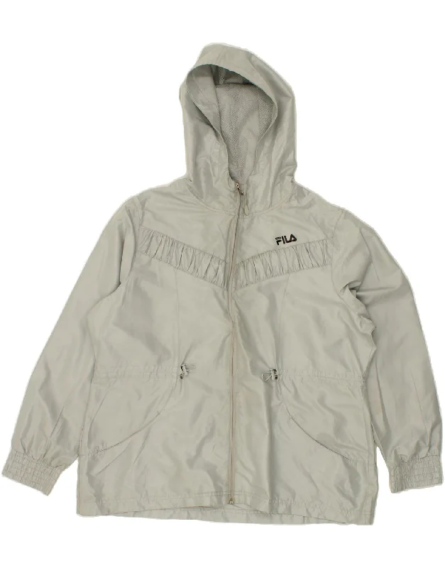 FILA Womens Hooded Rain Jacket UK 18 XL Grey Polyester Front Pockets Side Pockets Patch Pockets FILA Womens Hooded Rain Jacket UK 18 XL Grey Polyester Front Pockets Side Pockets Patch Pockets