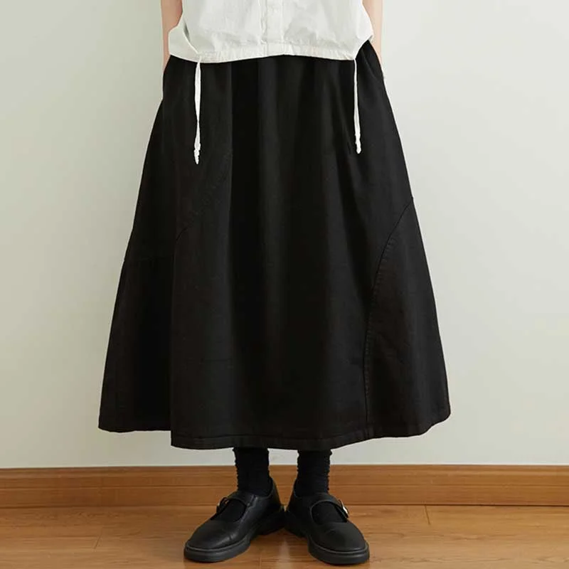 Solid Color Elastic Waist Skirt corduroy skirt comfortable