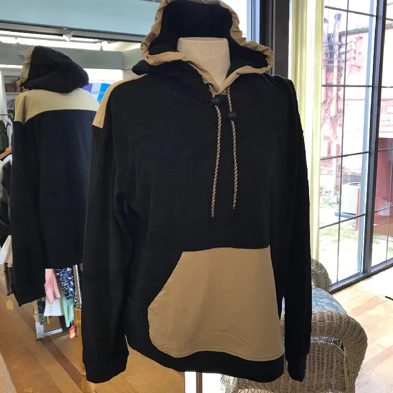 Women's Mono B | Super Soft Fleece Combo Hoodie | Black & Taupe Hoodie with Bell Sleeves Flared Feminine