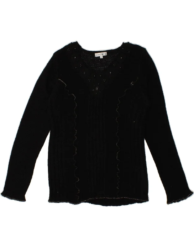 VINTAGE Womens V-Neck Jumper Sweater UK 10 Small Black Acrylic Casual Formal Business VINTAGE Womens V-Neck Jumper Sweater UK 10 Small Black Acrylic Casual Formal Business