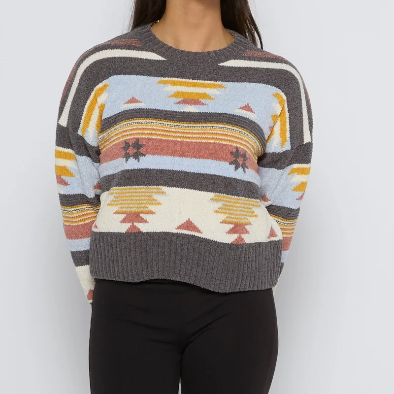 Aztec Crewneck Sweater - UK 6 Elegant Classic Vintage