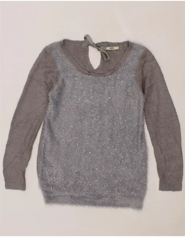 OASIS Womens Boat Neck Jumper Sweater UK 14 Medium Blue Colourblock Mesh Blend Leather Blend Suede Blend OASIS Womens Boat Neck Jumper Sweater UK 14 Medium Blue Colourblock Mesh Blend Leather Blend Suede Blend