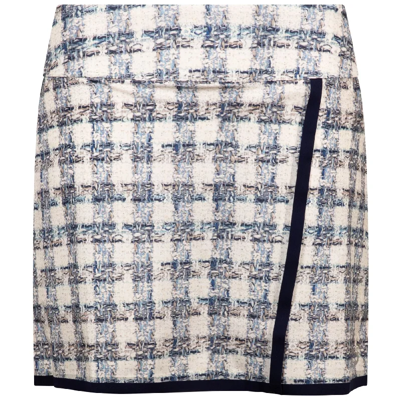 Womens Bonded Edge Faux Wrap Skirt Blue/Cream Plaid - SS24 lace skirt romantic