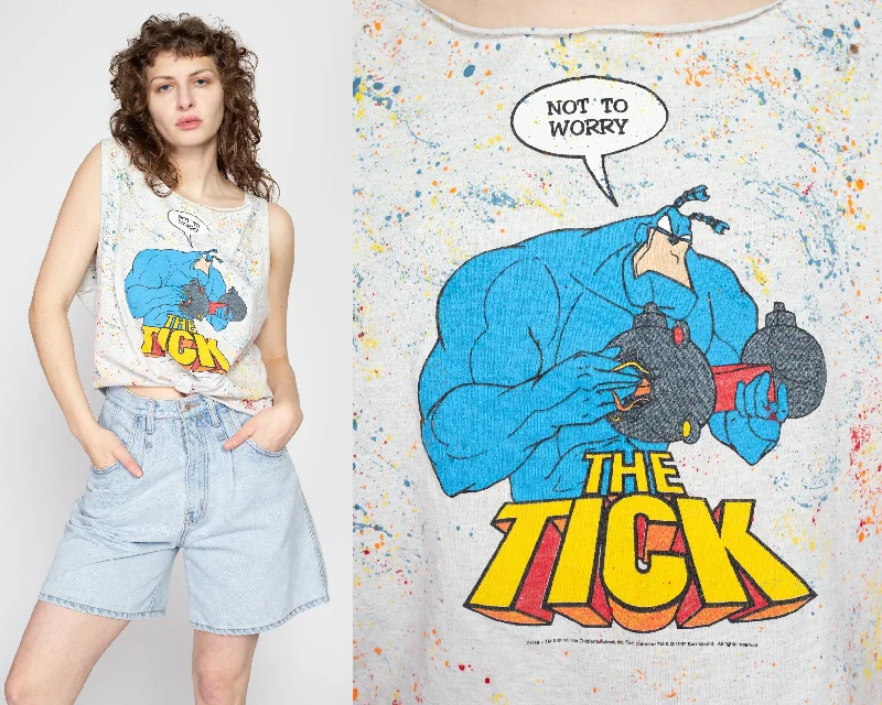 Lrg-XL 90s The Tick Superhero TV Series Paint Splattered Cropped Tank open back tank