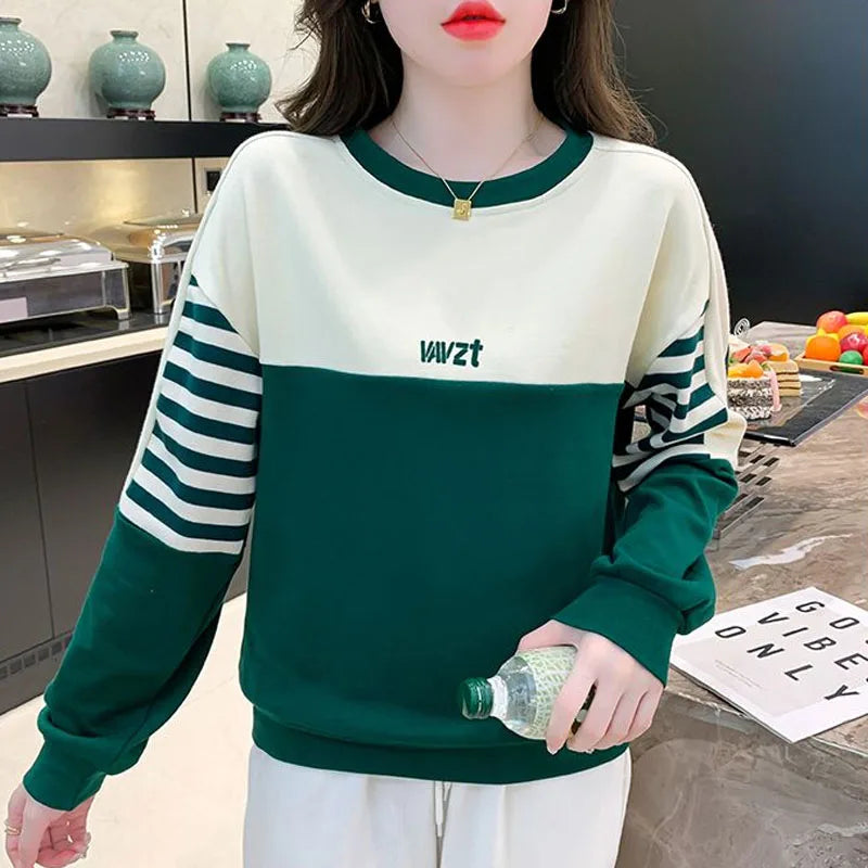 New Autumn/Winter Korean Edition High End Contrast Round Neck Fashion Versatile Loose Relaxed Slim Women's Long Sleeve Sweater Print Jacquard Patchwork New Autumn/Winter Korean Edition High End Contrast Round Neck Fashion Versatile Loose Relaxed Slim Women's Long Sleeve Sweater Print Jacquard Patchwork