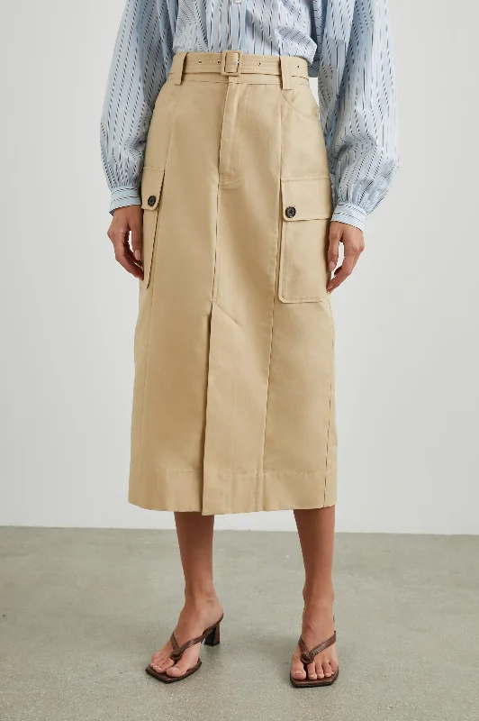 CYRUS SKIRT - KHAKI midi skirt versatile