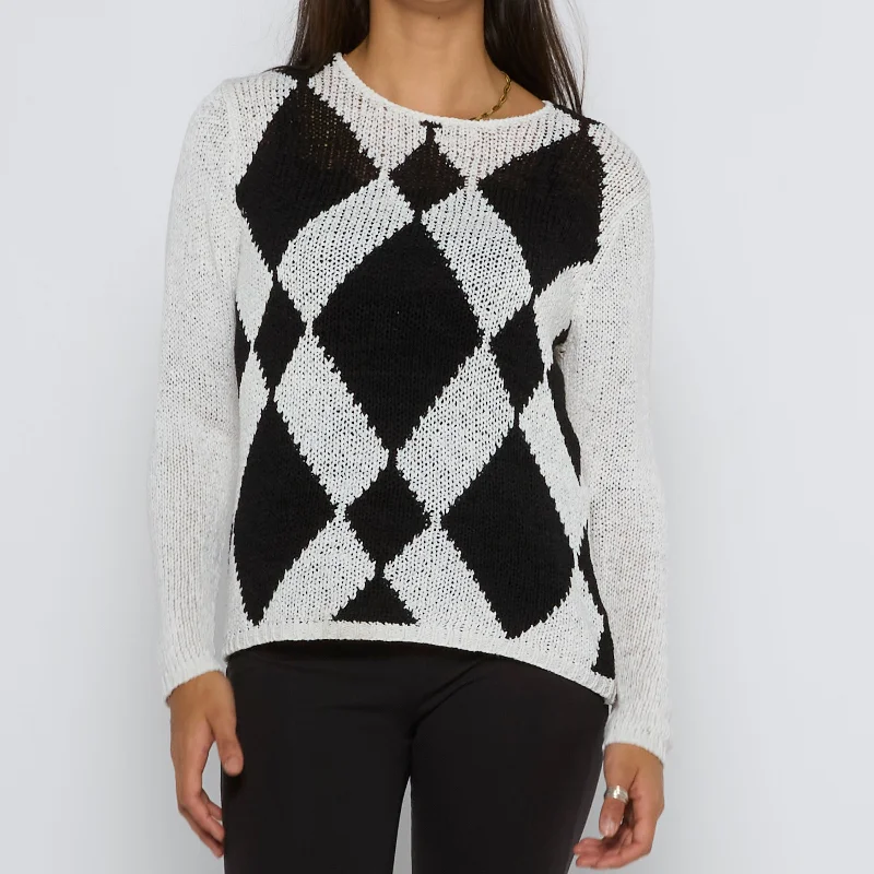 Diamond Jacquard Fine Knit Sweater - UK 8 Bright Pastel Dark