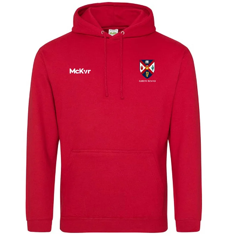 Mc Keever Queens Rowing College Hoodie - Adult - Fire Red Hoodie with Distressed Vintage Worn Mc Keever Queens Rowing College Hoodie - Adult - Fire Red Hoodie with Distressed Vintage Worn