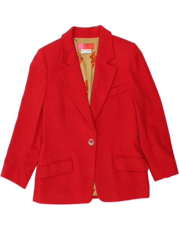 UNGARO Womens 1 Button Blazer Jacket IT 44 Medium Red Wool Herringbone Jacket Checkered Jacket Solid Jacket