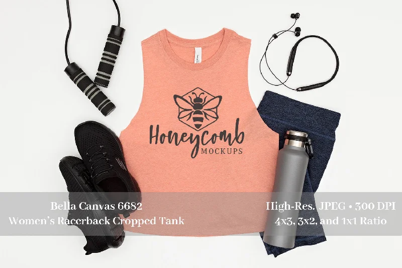 Workout Mockup, Bella Canvas 6682 Heather Sunset Tank Mockup, Women's Cropped Racerback Tank Mockup,  Fitness Mockup, Sports Mockup low neck tank