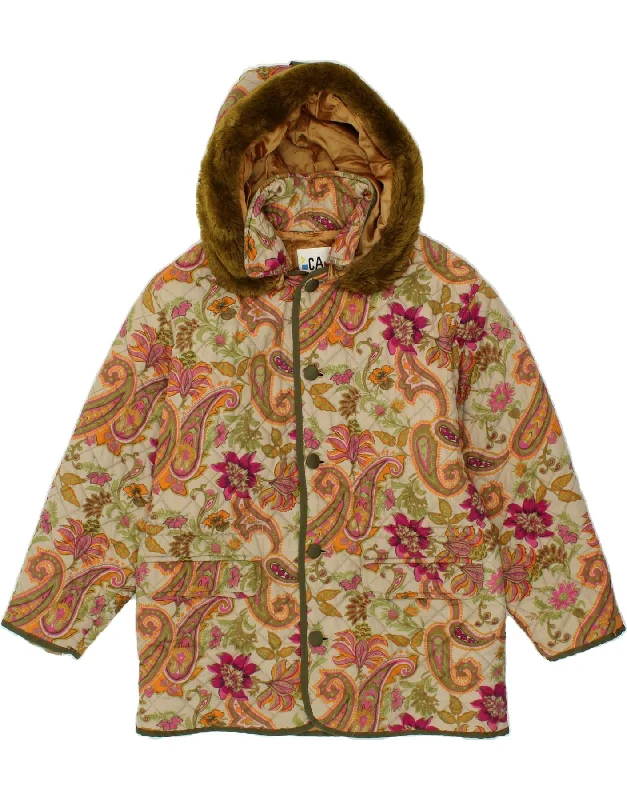 CACAO Womens Hooded Quilted Jacket EU 42 Large Green Paisley Polyester Jacket Blazer Coat