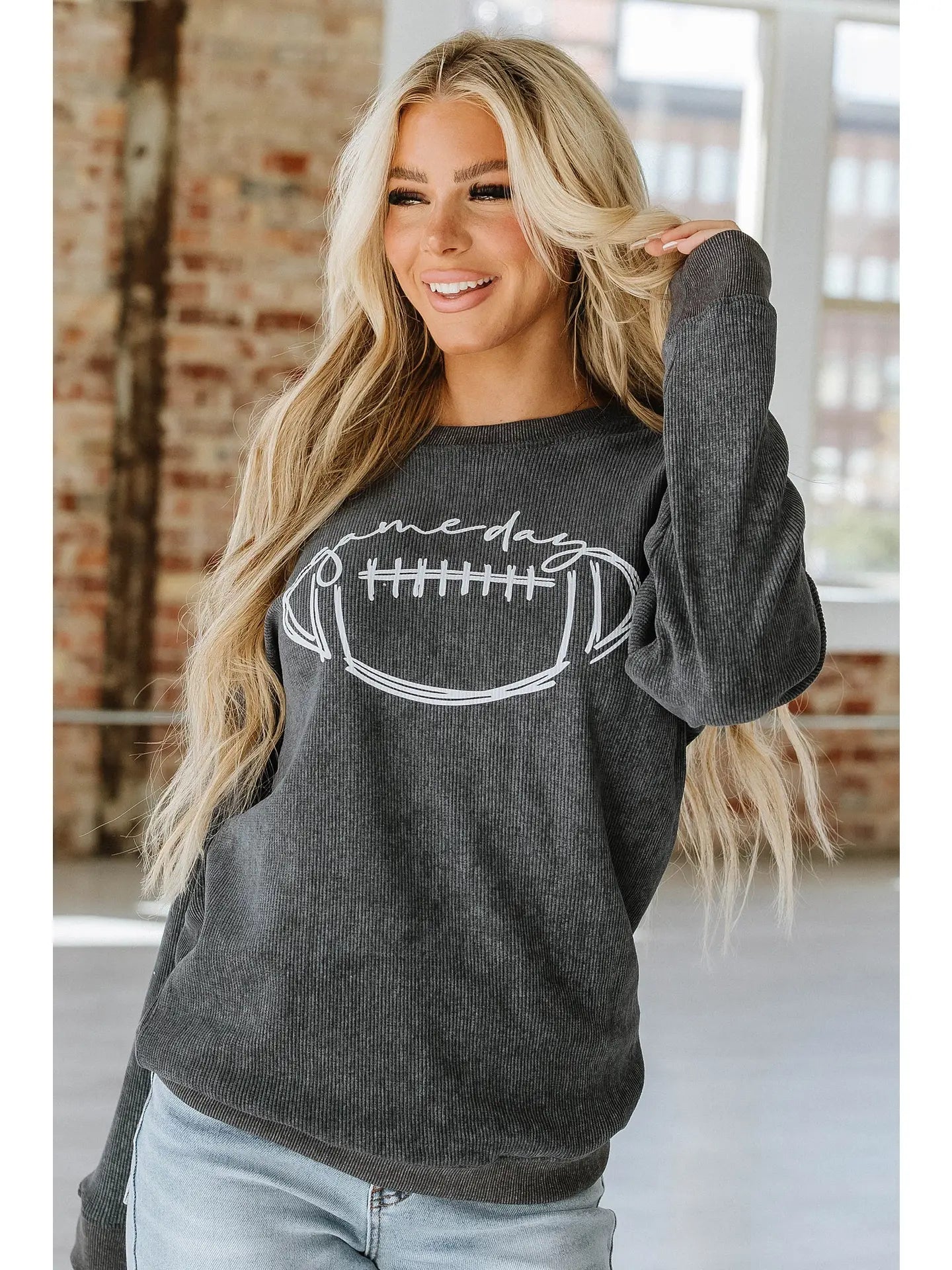 Game Day Corded Sweatshirt Hoodie with Applique Textured Unique