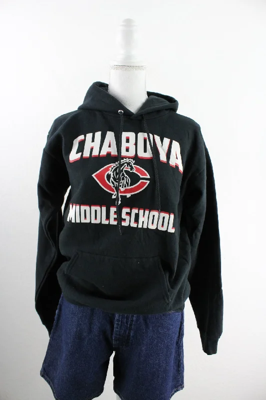 Vintage Chaboya Hoodie (S) Hoodie with Hem Raw Edge Edgy Unfinished