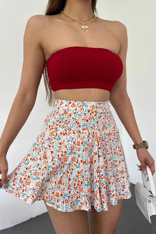 Women's White Orange Viscose Fabric Summer Shorts Skirt 1905 denim skirt trendy