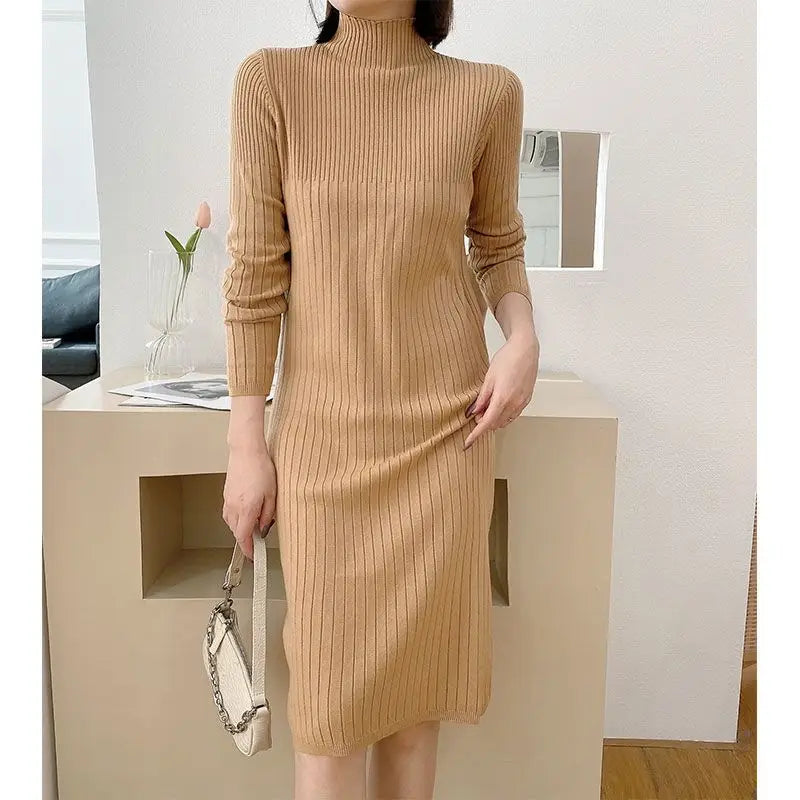 Autumn Winter New Fashion Long Sleeve Solid Half High Collar Sweaters Women's Clothing Loose All-match Knitting Trend Dresses Embroidered Appliqued Beaded Autumn Winter New Fashion Long Sleeve Solid Half High Collar Sweaters Women's Clothing Loose All-match Knitting Trend Dresses Embroidered Appliqued Beaded