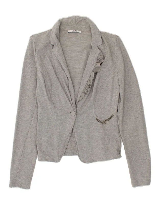 LIU JO Womens 1 Button Blazer Jacket UK 12 Medium Grey Cotton Oversized Jacket Tailored Jacket Straight Jacket LIU JO Womens 1 Button Blazer Jacket UK 12 Medium Grey Cotton Oversized Jacket Tailored Jacket Straight Jacket