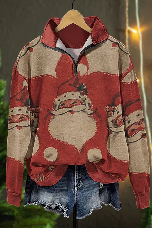 Vintage Santa Zipper Sweatshirt Hoodie with Strings Custom Fit Adjustable