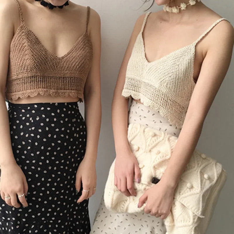 Women's V-Neck Knitted Crochet Camisole Sexy Spaghetti Strap Bikini Crop Tops Summer Hollow Out Tank Tops cropped tank top Women's V-Neck Knitted Crochet Camisole Sexy Spaghetti Strap Bikini Crop Tops Summer Hollow Out Tank Tops cropped tank top