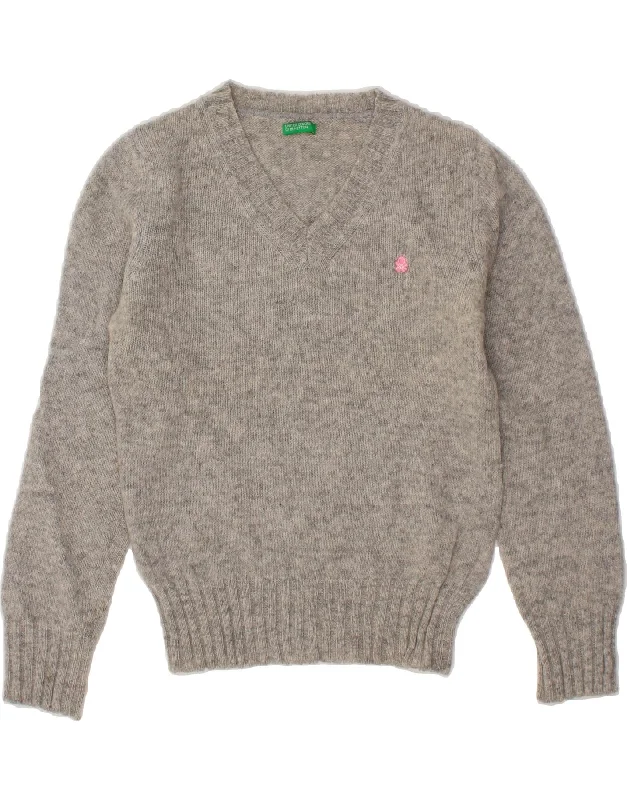 BENETTON Womens V-Neck Jumper Sweater UK 10 Small Grey Wool Mesh Fabric Canvas Fabric Denim Fabric BENETTON Womens V-Neck Jumper Sweater UK 10 Small Grey Wool Mesh Fabric Canvas Fabric Denim Fabric