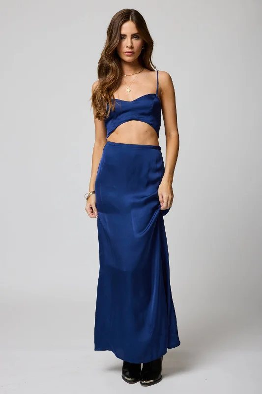 Silky Good Grace Maxi Skirt - Navy denim skirt classic