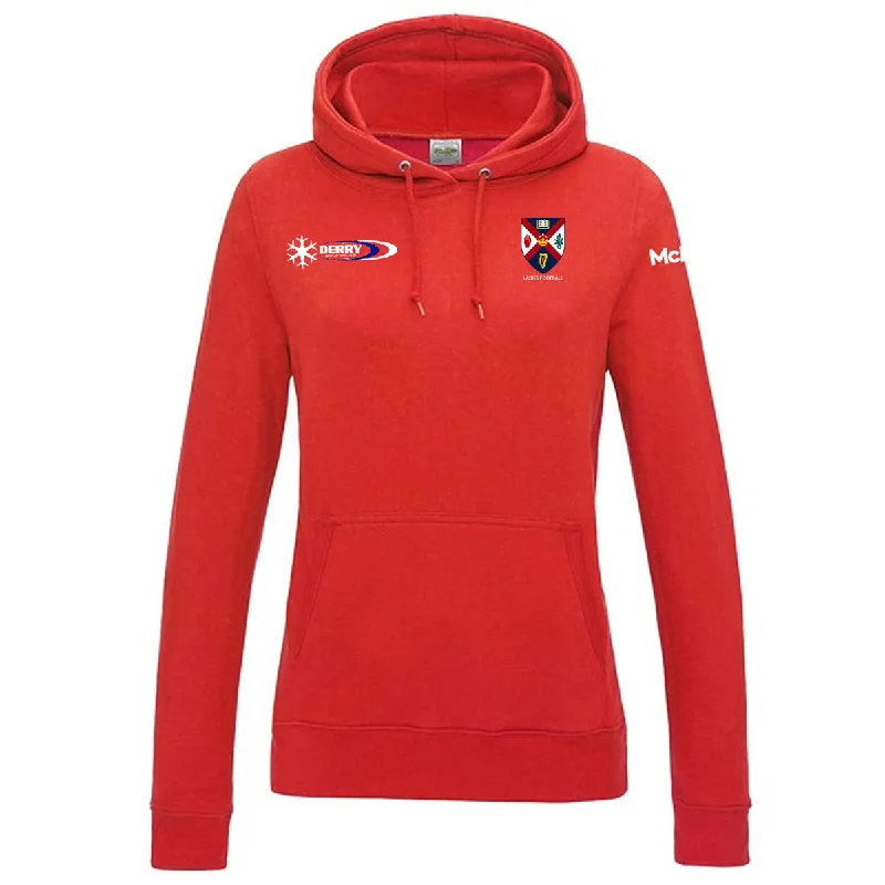 Mc Keever Queens Ladies Football College Hoodie - Womens - Fire Red Hoodie with Monochrome Minimalist Simple Mc Keever Queens Ladies Football College Hoodie - Womens - Fire Red Hoodie with Monochrome Minimalist Simple