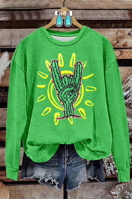 Western Cactus Print Sweatshirt Oversized Hoodie Comfort Casual