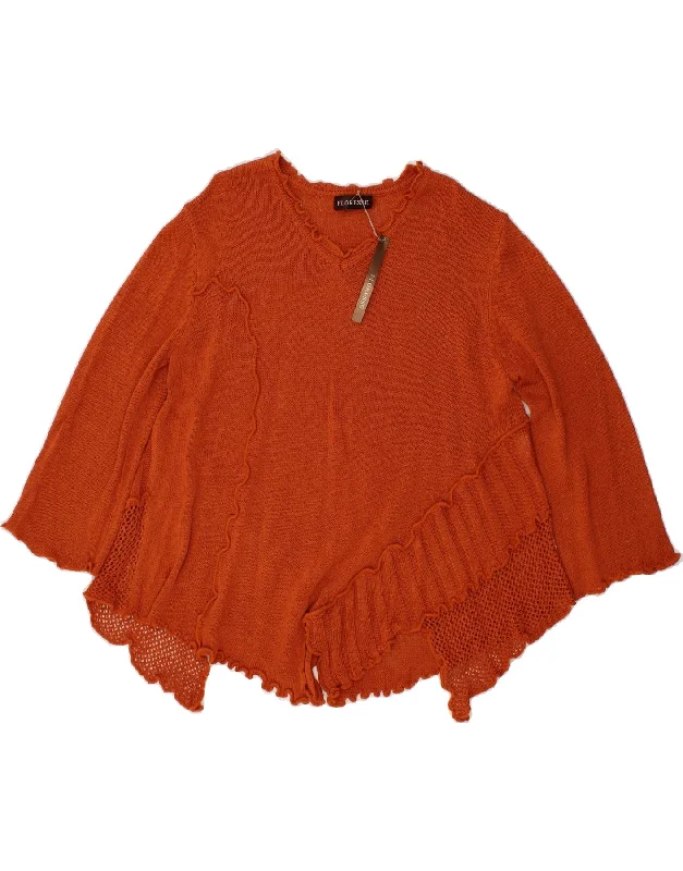 VINTAGE Womens 3/4 Sleeve V-Neck Jumper Sweater UK 14 Large Orange Acrylic Solid Color Striped Floral Print VINTAGE Womens 3/4 Sleeve V-Neck Jumper Sweater UK 14 Large Orange Acrylic Solid Color Striped Floral Print