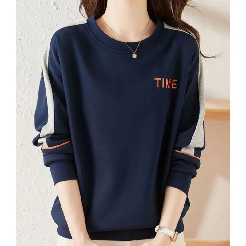 New Autumn Fashion Trend Letter Embroidery Splice Round Neck Loose Versatile Reducing Age Slim Women's Long Sleeve Sweater Polka Dot Checkered Tartan New Autumn Fashion Trend Letter Embroidery Splice Round Neck Loose Versatile Reducing Age Slim Women's Long Sleeve Sweater Polka Dot Checkered Tartan