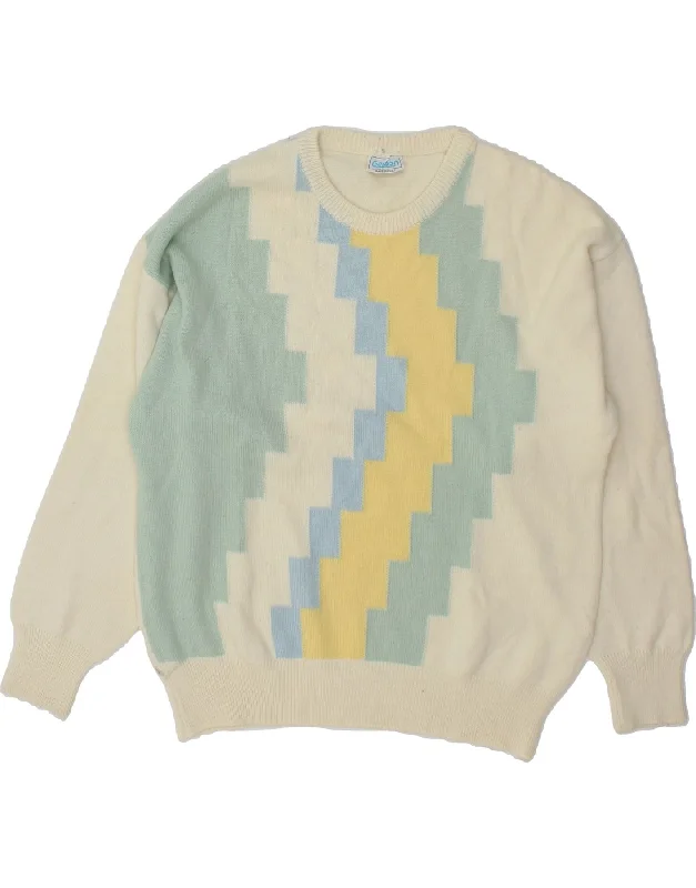 GORDON Womens Crew Neck Jumper Sweater UK 16 Large White Colourblock Wool Neon Metallic Matte GORDON Womens Crew Neck Jumper Sweater UK 16 Large White Colourblock Wool Neon Metallic Matte