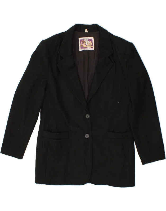 VINTAGE Womens 2 Button Blazer Jacket IT 44 Medium Black Wool Fleece Jacket Down Jacket Feather Jacket VINTAGE Womens 2 Button Blazer Jacket IT 44 Medium Black Wool Fleece Jacket Down Jacket Feather Jacket
