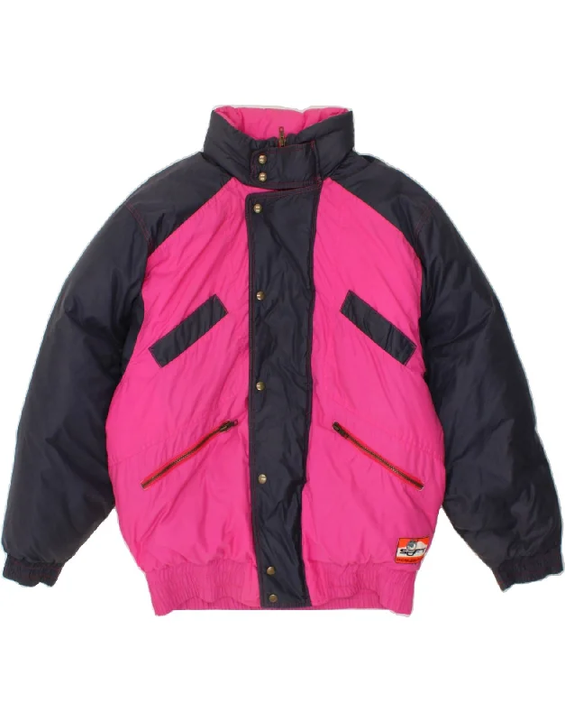 VINTAGE Womens Oversized Padded Jacket UK 10 Small Pink Colourblock Cotton Tiered Jacket Buttoned Jacket Zippered Jacket