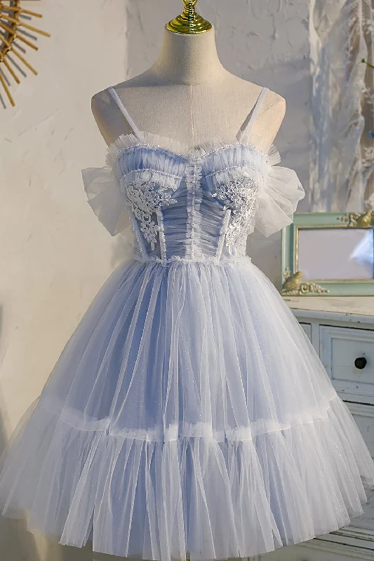 Spaghetti Straps Light Blue Lace Appliques Tulle Princess Homecoming Dresses Tunics Summer linen Spaghetti Straps Light Blue Lace Appliques Tulle Princess Homecoming Dresses Tunics Summer linen