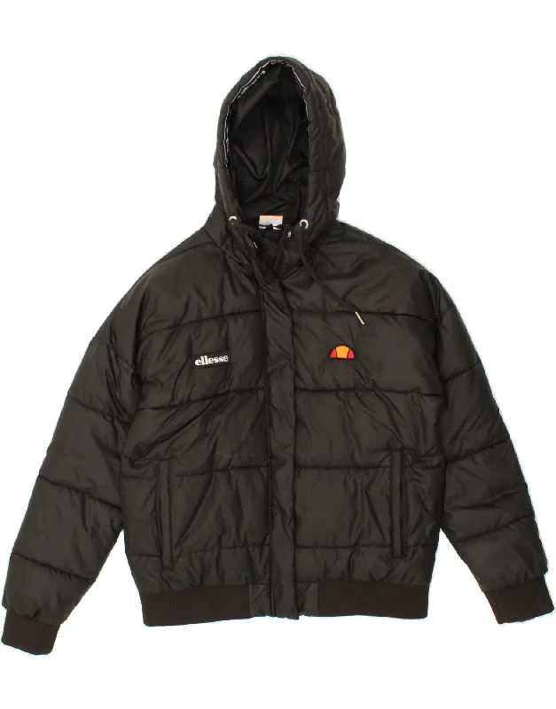 ELLESSE Womens Oversized Hooded Padded Jacket UK 10 Small Black Polyester Trench Coat Raincoat Waterproof Jacket ELLESSE Womens Oversized Hooded Padded Jacket UK 10 Small Black Polyester Trench Coat Raincoat Waterproof Jacket