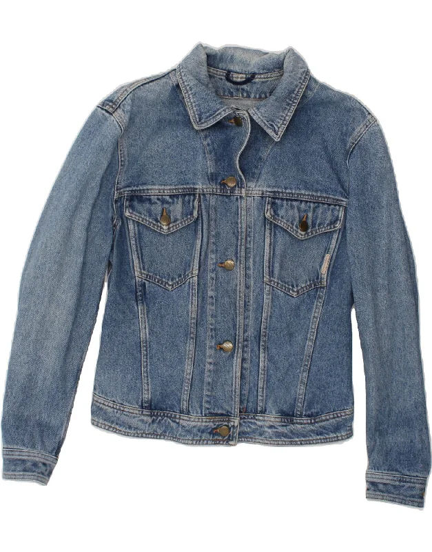STEFANEL Womens Crop Denim Jacket UK 12 Medium Blue Lace Jacket Ribbed Jacket Sequined Jacket STEFANEL Womens Crop Denim Jacket UK 12 Medium Blue Lace Jacket Ribbed Jacket Sequined Jacket
