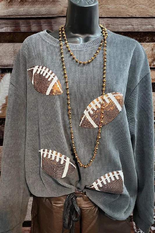 Football Print Pullover Sweatshirt Hoodie with Front Slit Layering Stylish