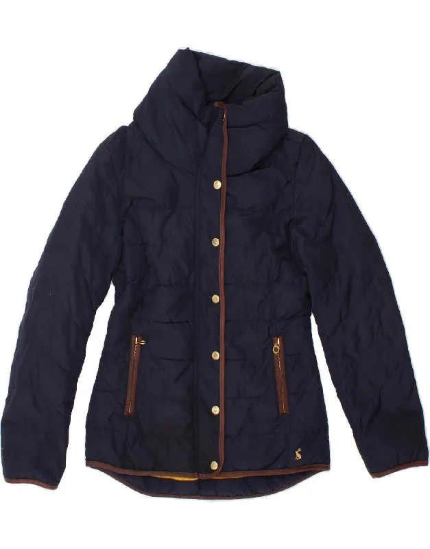 JOULES Womens Padded Jacket UK 8 Small Navy Blue Polyester Tiered Jacket Buttoned Jacket Zippered Jacket