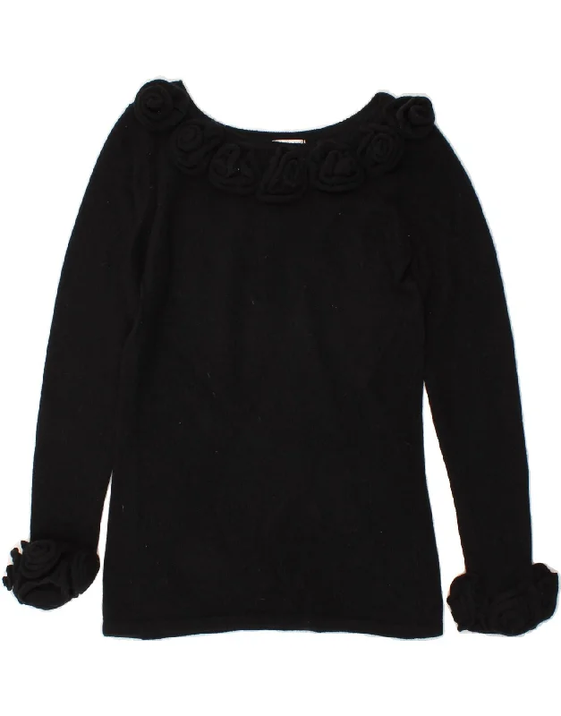 ALBA MODA Womens Boat Neck Jumper Sweater UK 12 Medium Black Floral Wool Real Fur Shearling Chenille ALBA MODA Womens Boat Neck Jumper Sweater UK 12 Medium Black Floral Wool Real Fur Shearling Chenille