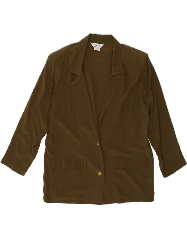 VINTAGE Womens 2 Button Blazer Jacket IT 46 Large Khaki Silk Nylon Jacket Polyester Jacket Spandex Jacket VINTAGE Womens 2 Button Blazer Jacket IT 46 Large Khaki Silk Nylon Jacket Polyester Jacket Spandex Jacket