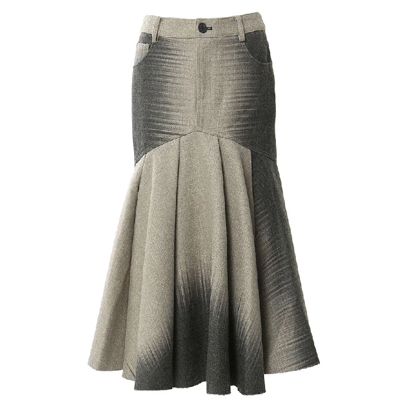 Avant Garde Gradient Print High Waist Pleated Ruffle Fishtail Tweed Midi Skirt breathable skirt fabric