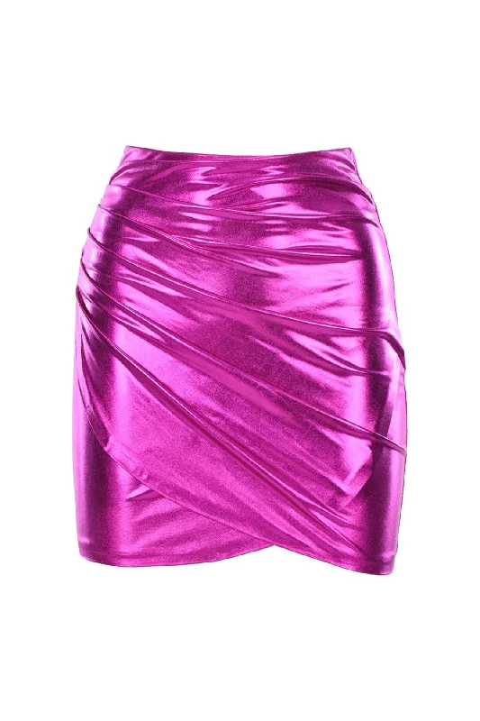 Shine Fuchsia Glittery Shiny Mini Skirt flowy skirt hem