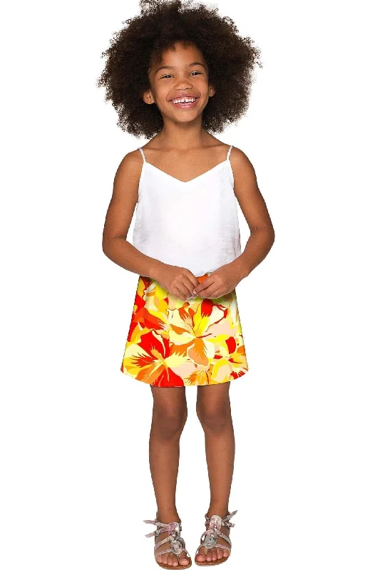 Flaming Hibiscus Aria A-Line Skirt - Girls silk skirt luxurious