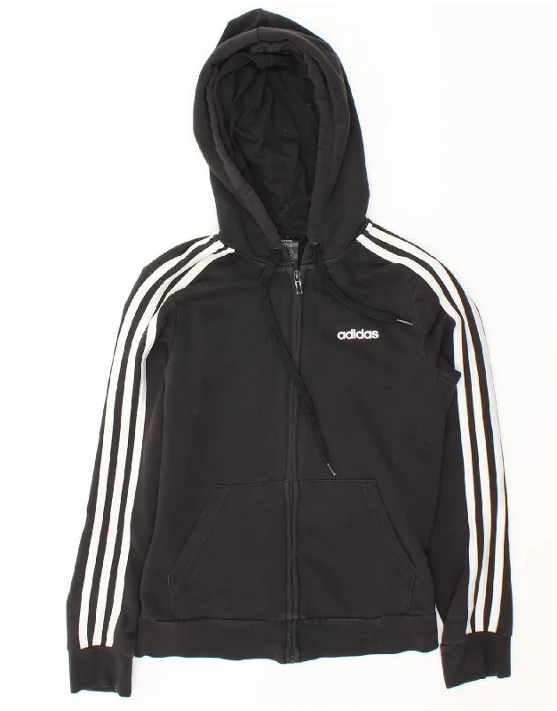 ADIDAS Womens Zip Hoodie Sweater UK 8/10 Small Black Cotton Chenille Blend Fleece Blend Nylon Blend ADIDAS Womens Zip Hoodie Sweater UK 8/10 Small Black Cotton Chenille Blend Fleece Blend Nylon Blend